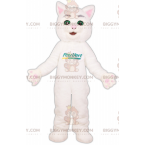 BIGGYMONKEY™ Green Fire maskotkostume. Feu Vert Brand White Cat