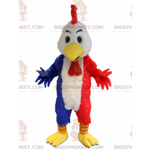 Blue White and Red Hen Rooster BIGGYMONKEY™ Mascot Costume. –