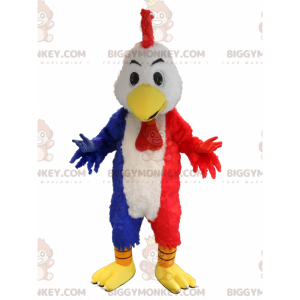 Costume de mascotte BIGGYMONKEY™ de coq de poule bleue blanche