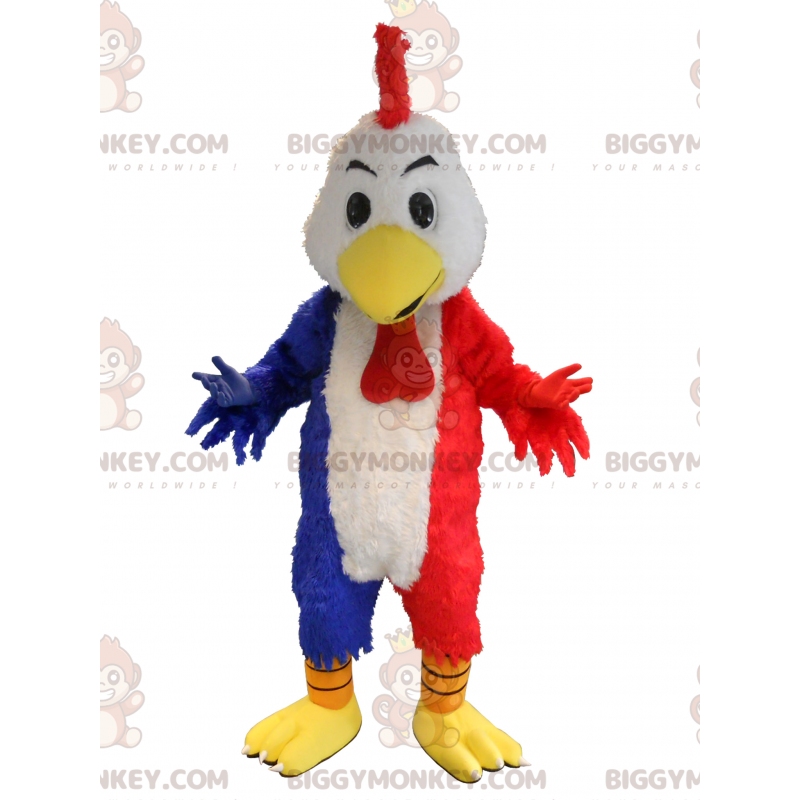 Costume de mascotte BIGGYMONKEY™ de coq de poule bleue blanche