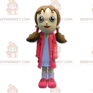 BIGGYMONKEY™ maskotdräkt flicka klädd i rosa med täcken -