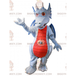 Disfraz de mascota dragón azul y rojo BIGGYMONKEY™. Fantástico