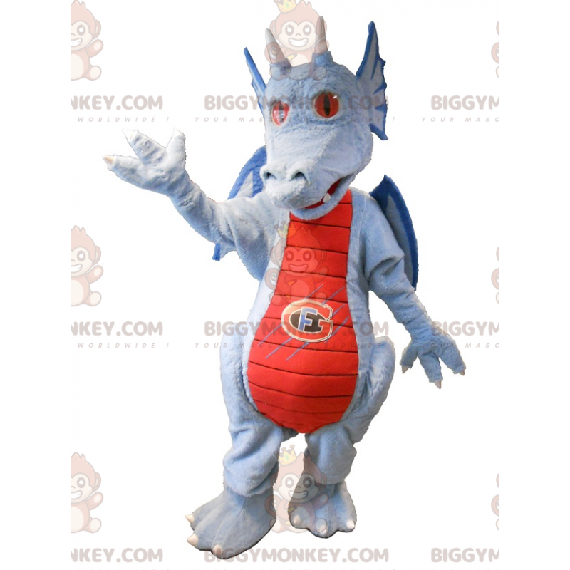 Blauwe en rode draak BIGGYMONKEY™ mascottekostuum. Fantastisch