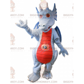 Disfraz de mascota dragón azul y rojo BIGGYMONKEY™. Fantástico