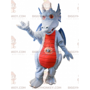 Traje de mascote de dragão azul e vermelho BIGGYMONKEY™.