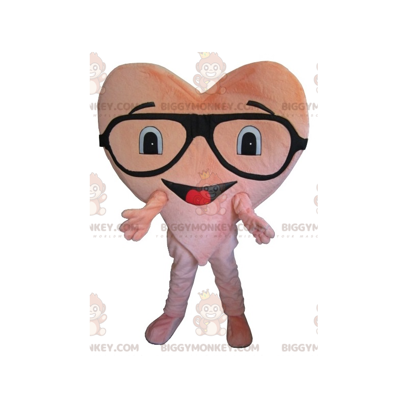 Jätte rosa hjärta BIGGYMONKEY™ maskotdräkt med glasögon -