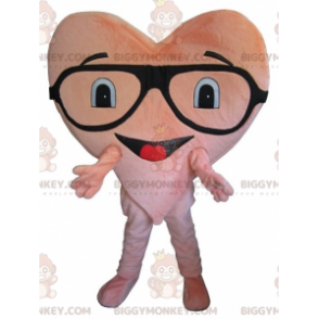 Riesiges pinkes Herz BIGGYMONKEY™ Maskottchen-Kostüm mit Brille