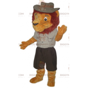 Lion BIGGYMONKEY™ Maskotdräkt klädd i Explorer-outfit -