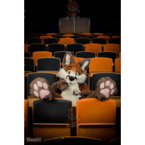 Traje de mascote BIGGYMONKEY™ de gato marrom e branco todo