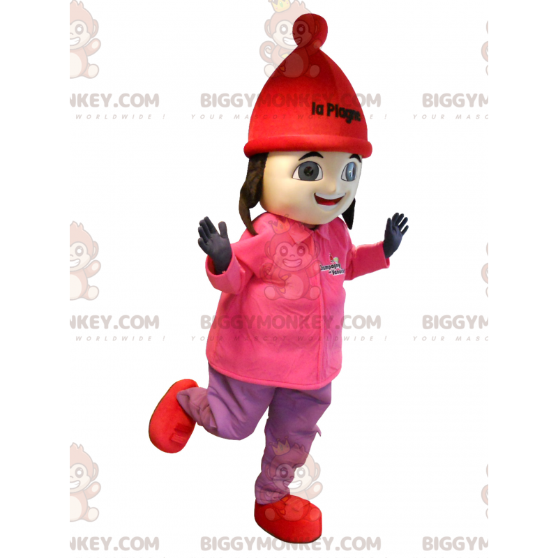 BIGGYMONKEY™ costume da mascotte di ragazza bruna in completo