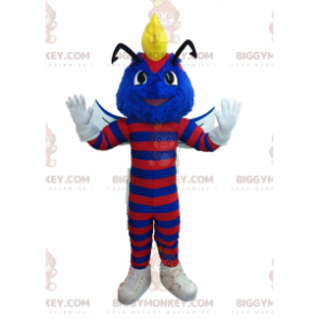 Traje de mascote BIGGYMONKEY™ de inseto lagarta azul e vermelho