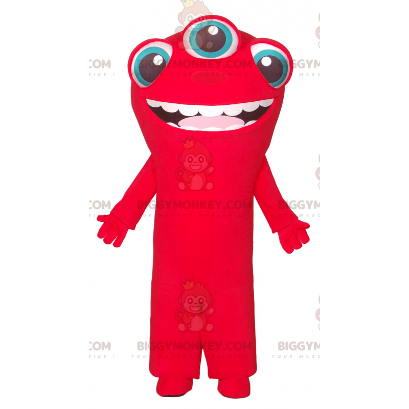 BIGGYMONKEY™ Costume da mascotte alieno rosso con 3 occhi -