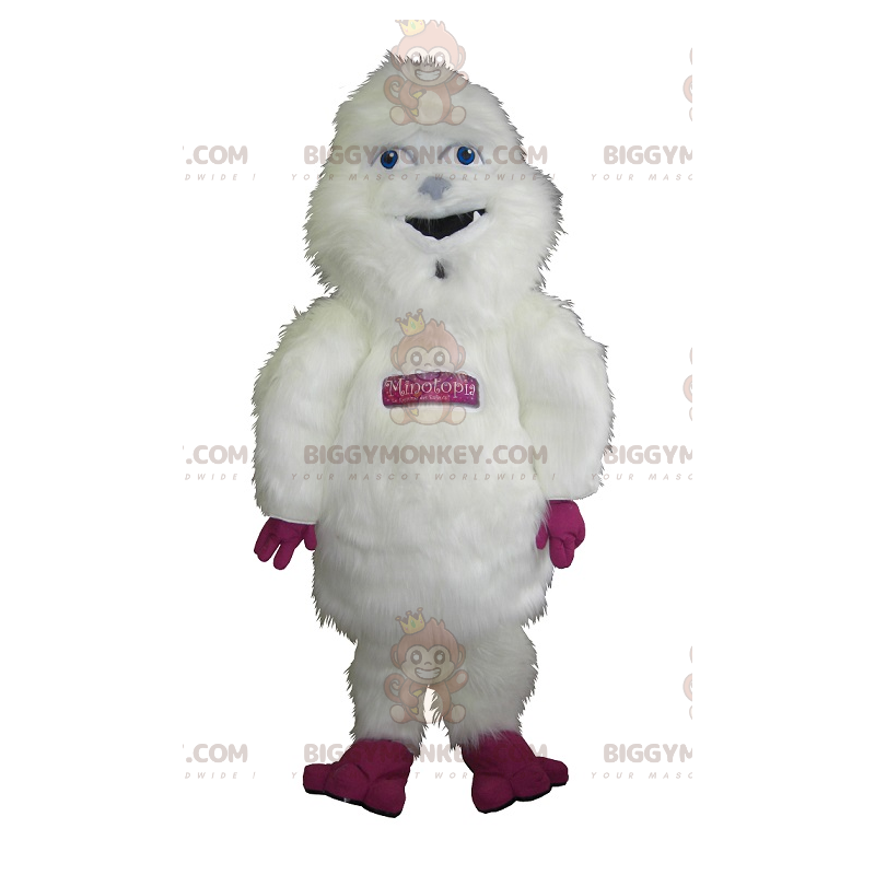 BIGGYMONKEY™ Γιγαντιαία μαλλιαρή λευκή & ροζ στολή μασκότ Yeti