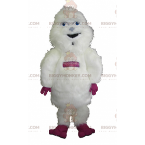 Costume de mascotte BIGGYMONKEY™ de yéti blanc et rose géant et