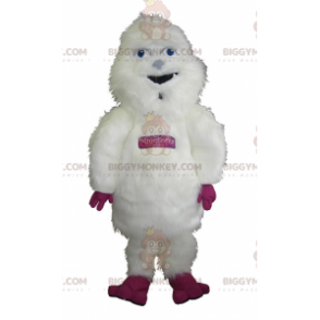 Traje de mascote de Yeti gigante peludo branco e rosa