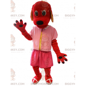 Kostým maskota BIGGYMONKEY™ červeného psa v růžovém. kostým psa