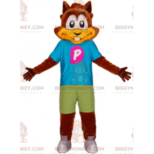 Costume de mascotte BIGGYMONKEY™ d'écureuil de castor marron