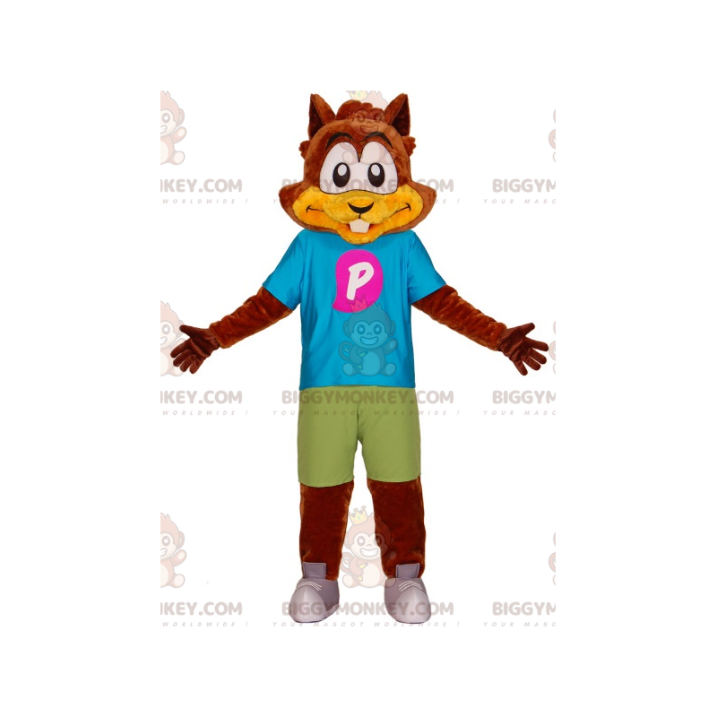 BIGGYMONKEY™ Brown Beaver Squirrel Mascot Costume With Colorful
