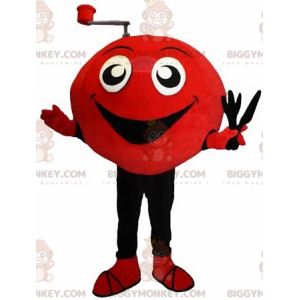Röd och svart glad snögubbe BIGGYMONKEY™ maskotdräkt -