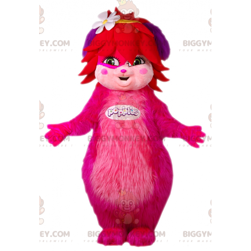 Fato de mascote BIGGYMONKEY ™ rosa peludo feminino popples.