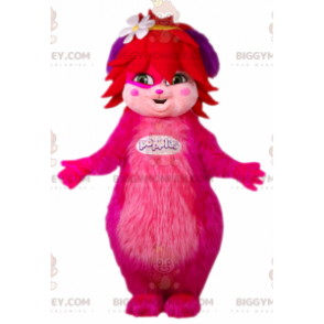 BIGGYMONKEY™ roze harige popples mascottekostuum. roze wezen -