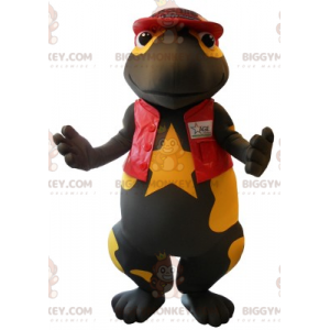 Disfraz de mascota de salamandra gigante negra y amarilla de