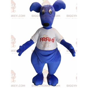 Blauwe kangoeroe BIGGYMONKEY™ mascottekostuum met t-shirt.