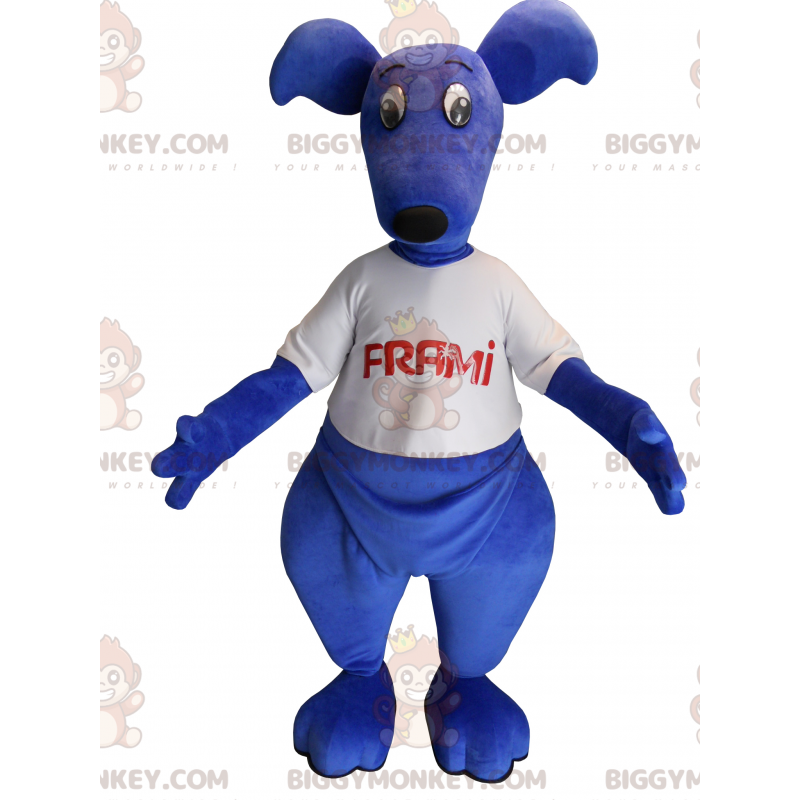 Blauwe kangoeroe BIGGYMONKEY™ mascottekostuum met t-shirt.