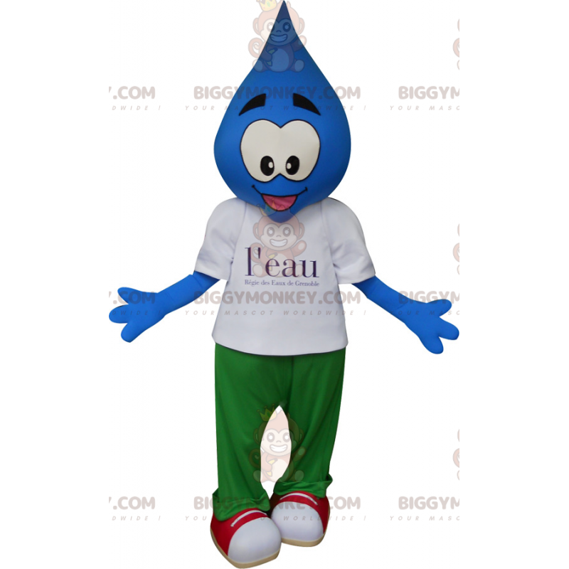 Costume da mascotte BIGGYMONKEY™ con goccia blu. Grenoble