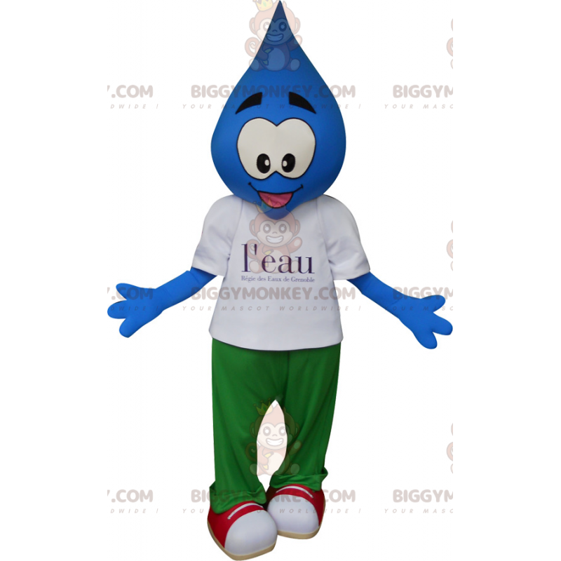 Costume de mascotte BIGGYMONKEY™ de goutte bleue. Costume de