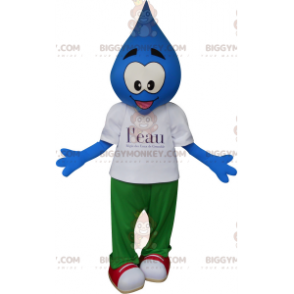 Blauer Tropfen BIGGYMONKEY™ Maskottchen-Kostüm. Grenoble Waters