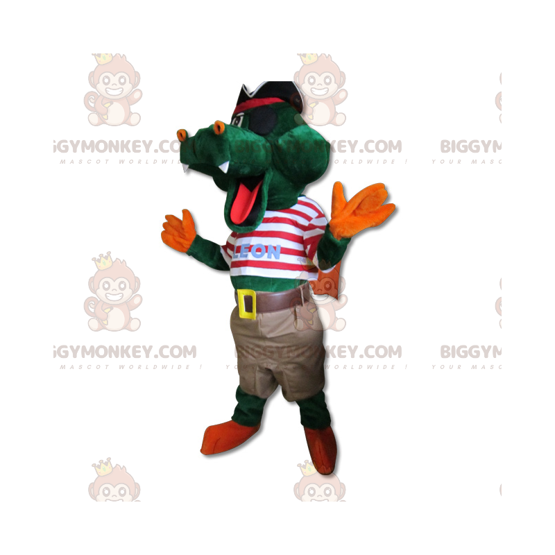 BIGGYMONKEY™ maskotkostume Grøn krokodille i piratdragt -
