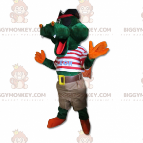 BIGGYMONKEY™ maskotkostume Grøn krokodille i piratdragt -