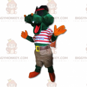 Costume de mascotte BIGGYMONKEY™ de crocodile vert en tenue de