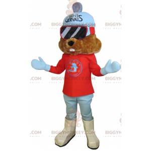 Bruin Groundhog BIGGYMONKEY™ mascottekostuum gekleed in