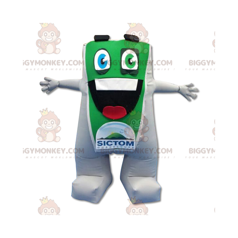 Kostium maskotka zielono-białego bałwana BIGGYMONKEY™ Big Mouth