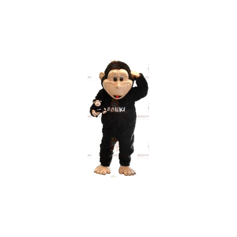 Costume de mascotte BIGGYMONKEY™ de singe noir et beige.