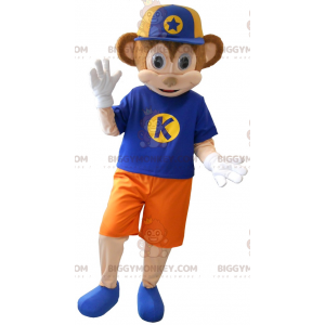 Costume mascotte BIGGYMONKEY™ scimmia marrone e rosa vestito