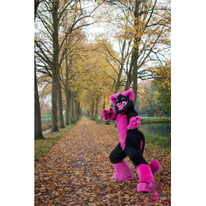 Costume da mascotte BIGGYMONKEY™ gatto rosa e nero -