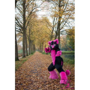 Kostium maskotka różowo-czarny kot BIGGYMONKEY™ -