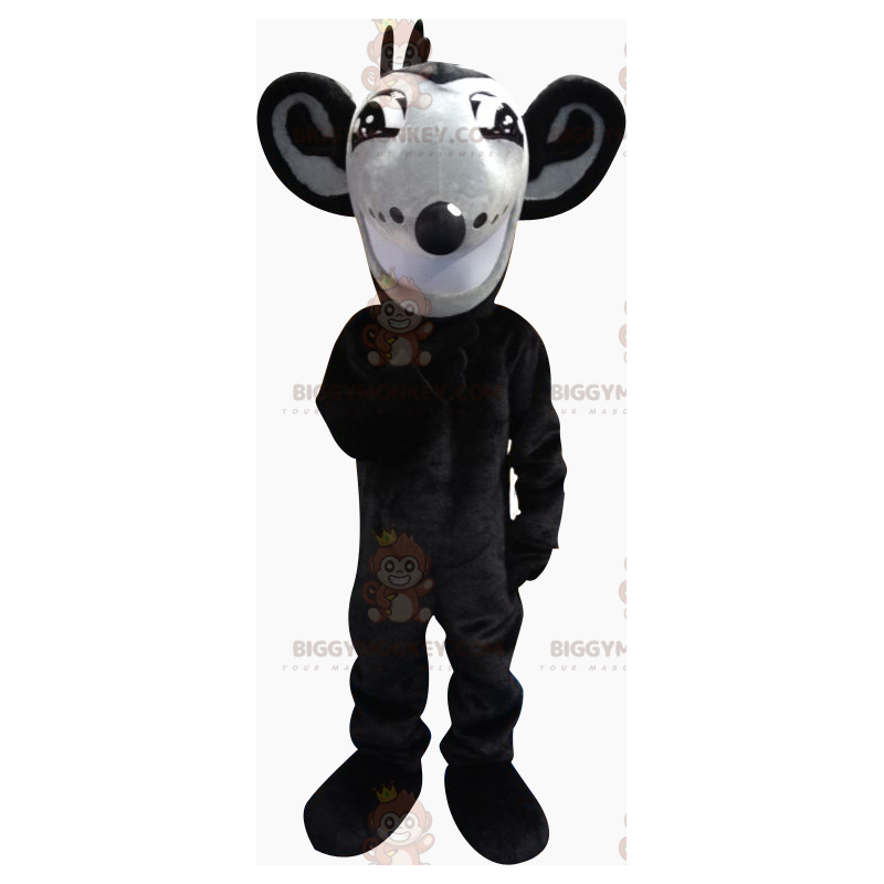 Traje de mascote BIGGYMONKEY™ Rato cinza e preto com orelhas