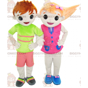 2 BIGGYMONKEY™-maskottia: poika ja tyttö värikkäissä asuissa -