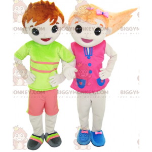 2 BIGGYMONKEY™s mascots: a boy and a girl in colorful outfits –