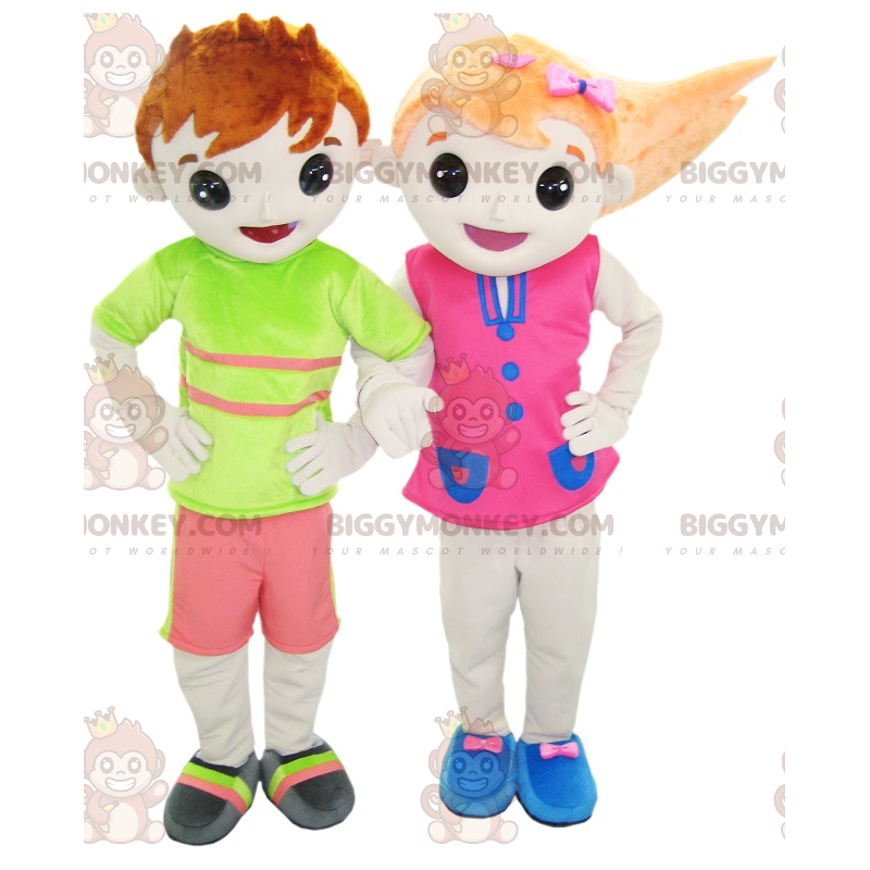2 BIGGYMONKEY™s maskotter: en dreng og en pige i farverige