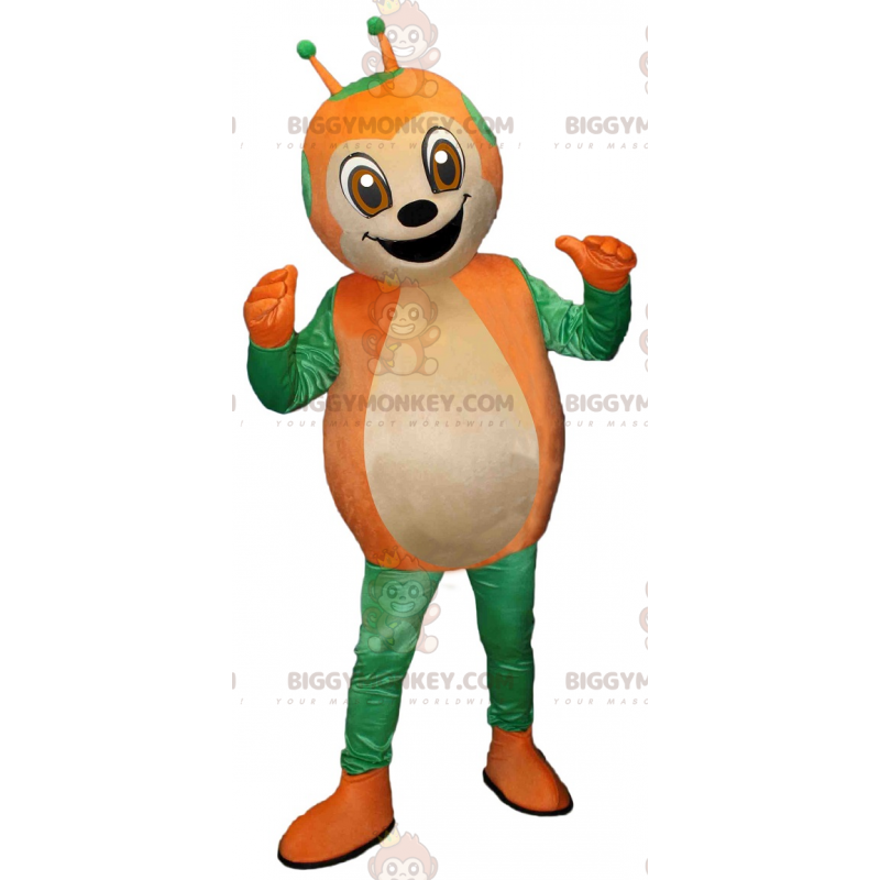Söt leende grön och orange nyckelpiga BIGGYMONKEY™ maskotdräkt