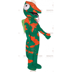 Costume de mascotte BIGGYMONKEY™ de caméléon vert et orange