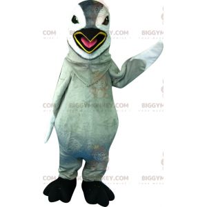 Costume de mascotte BIGGYMONKEY™ de pingouin gris et blanc.