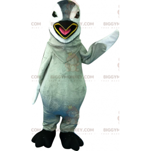 Harmaa-valkoinen pingviini BIGGYMONKEY™ maskottiasu.