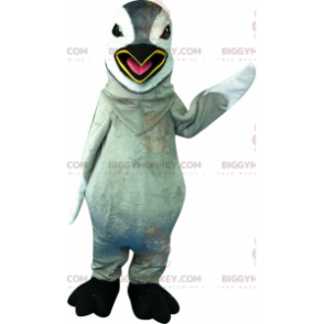 Costume de mascotte BIGGYMONKEY™ de pingouin gris et blanc.