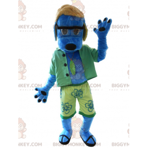 Costume de mascotte BIGGYMONKEY™ de chien bleu en tenue de
